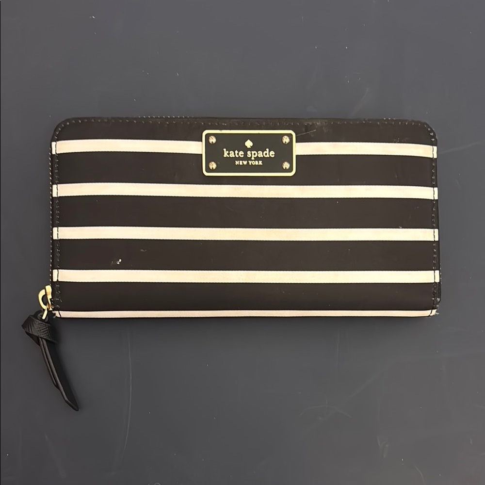 Kate Spade Black and White Striped Zip Wallet